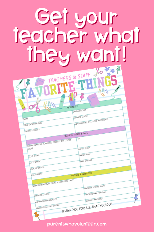 Pin image for a teacher favorites things form.